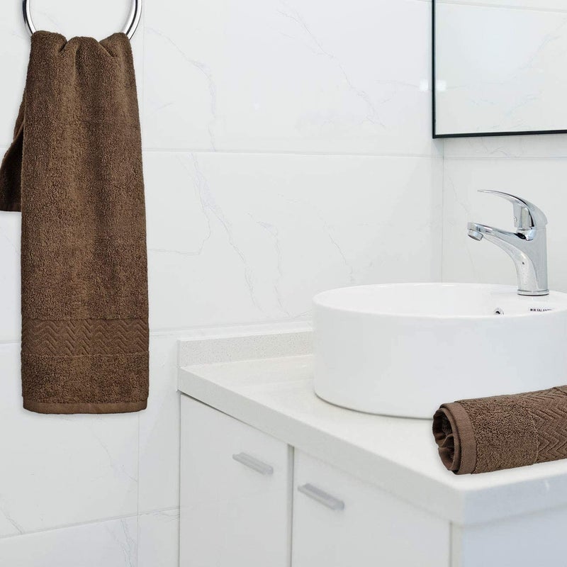 Cleanbear Bathroom Hand Towels, 100% Cotton Face Towels, 13 x 28 Inches (Brown) - Image 3
